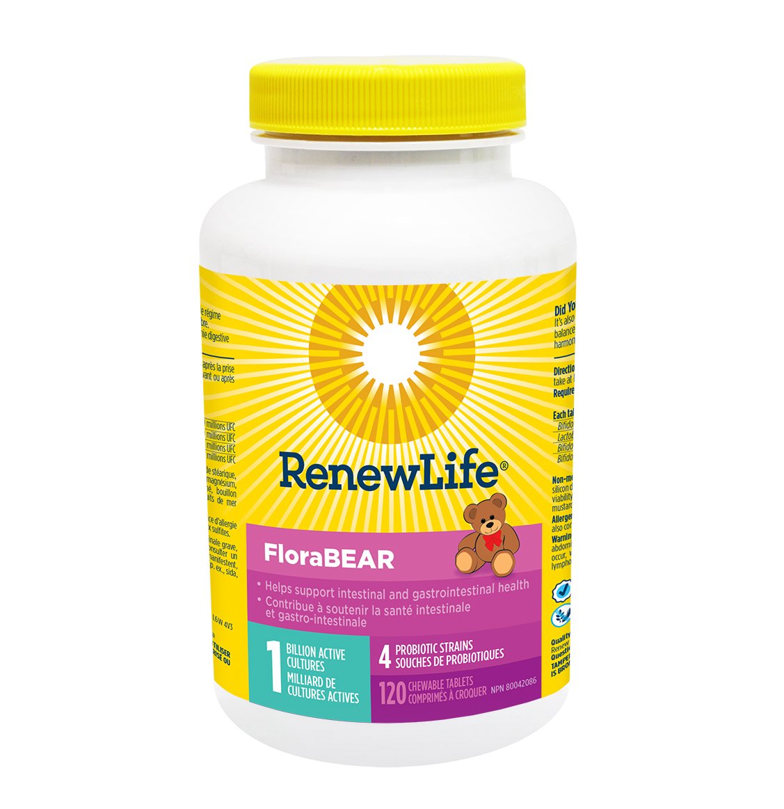 FloraBear - Probiotiques pour enfants (1 milliard) - Renew Life - 120 comprimés à croquer